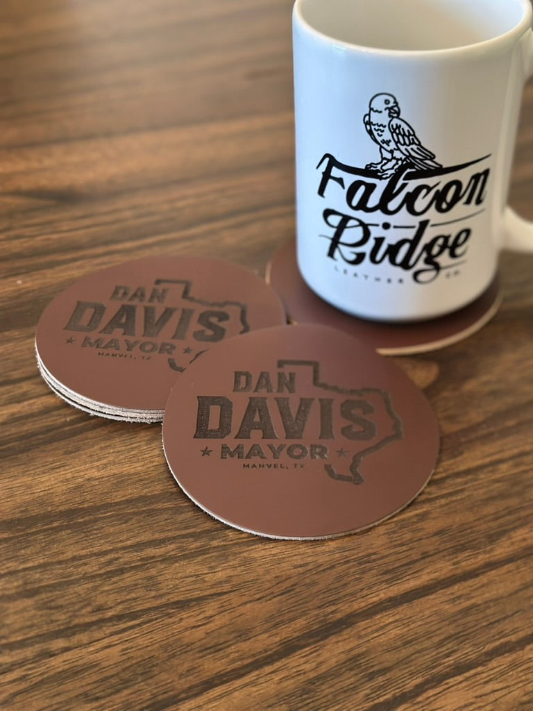 Custom Leather Logo Coaster - Set of Four