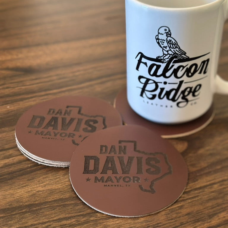 Custom Leather Logo Coaster - Set of Four
