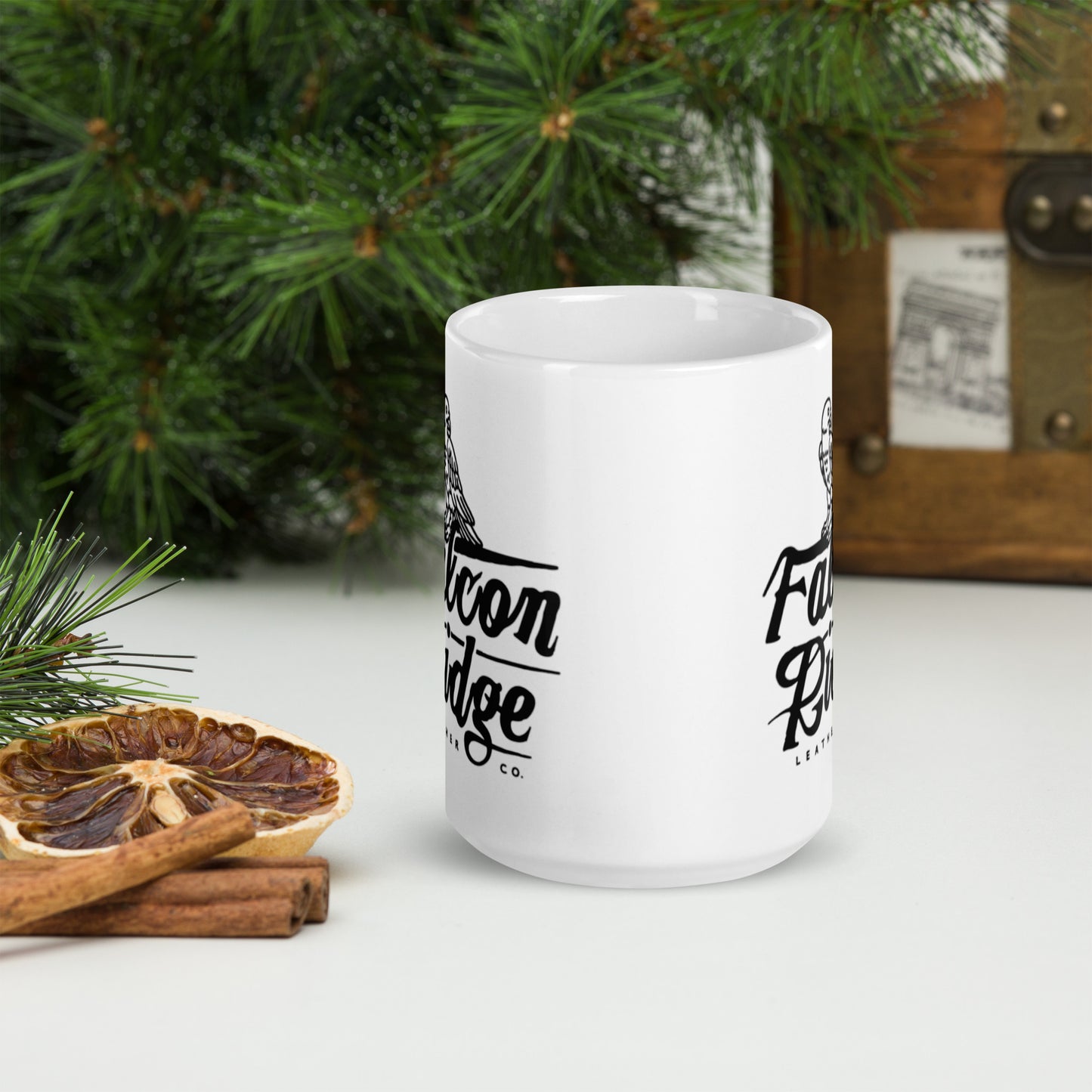 Falcon Ridge Leather White glossy mug