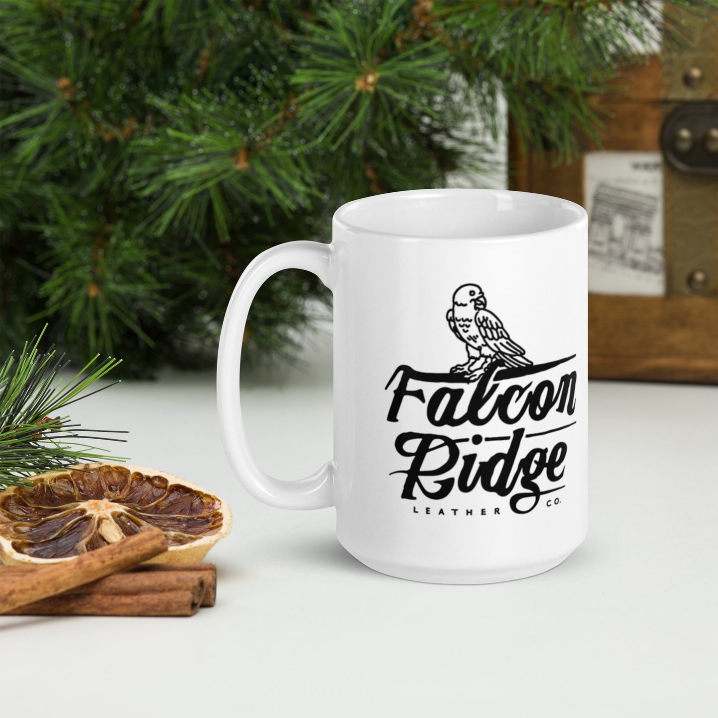 Falcon Ridge Leather White glossy mug
