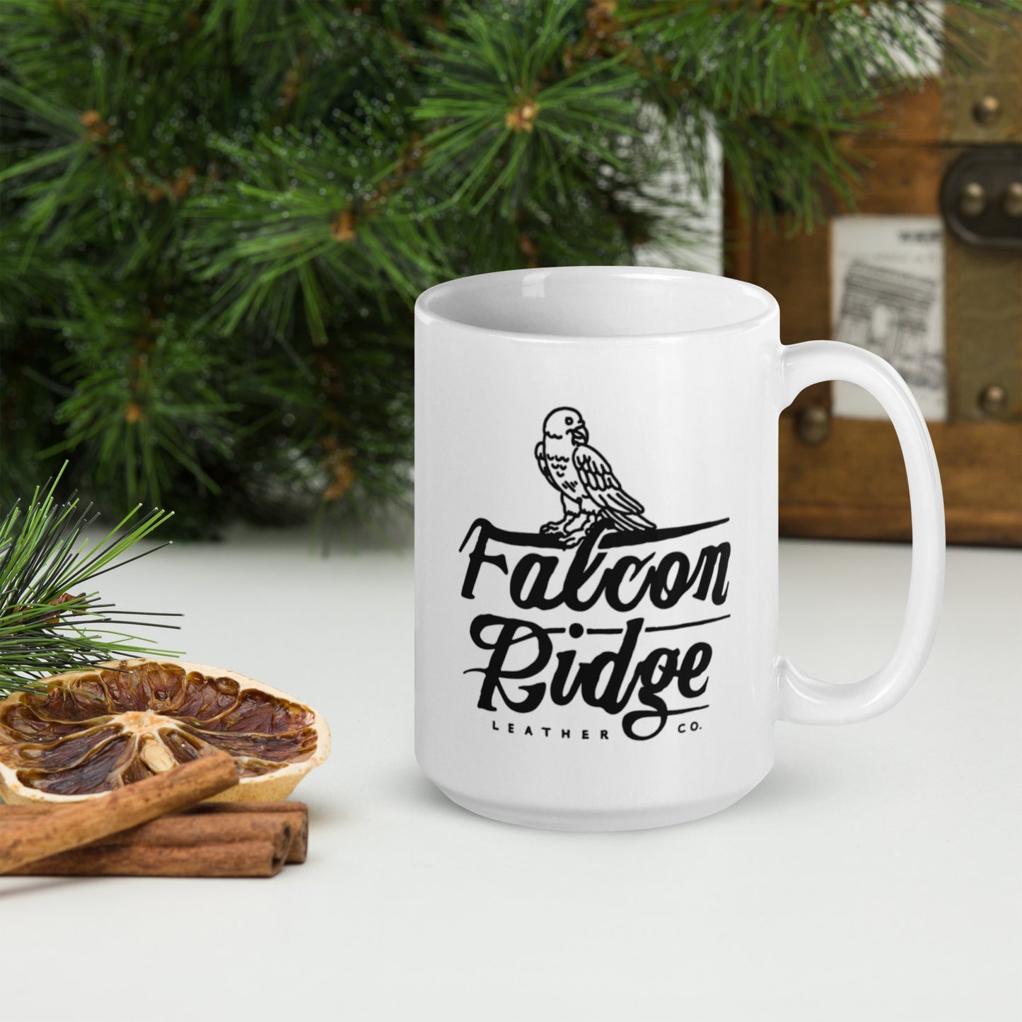 Falcon Ridge Leather White glossy mug