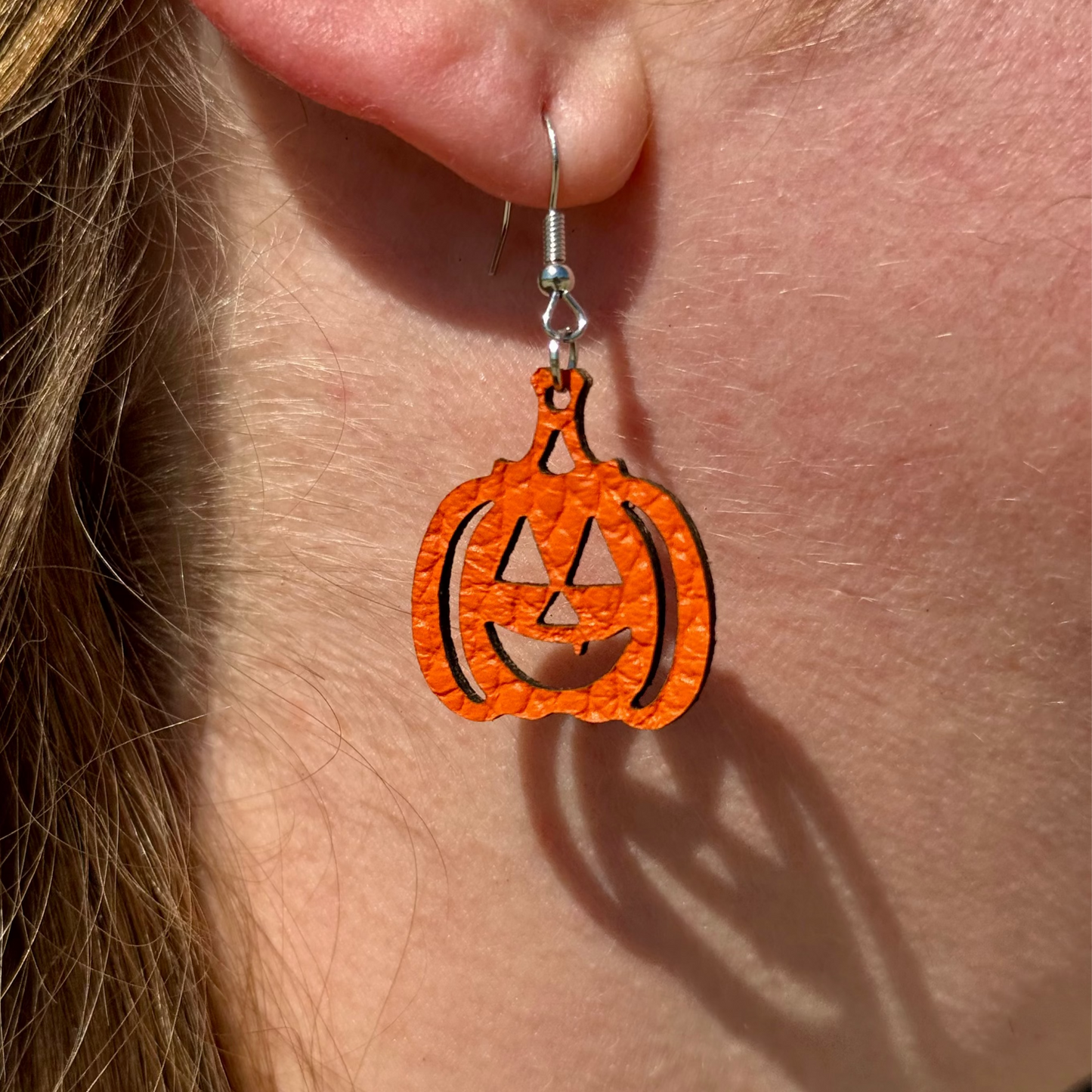 Leather Jack-O’-Lantern Earrings – Handmade Halloween Earrings