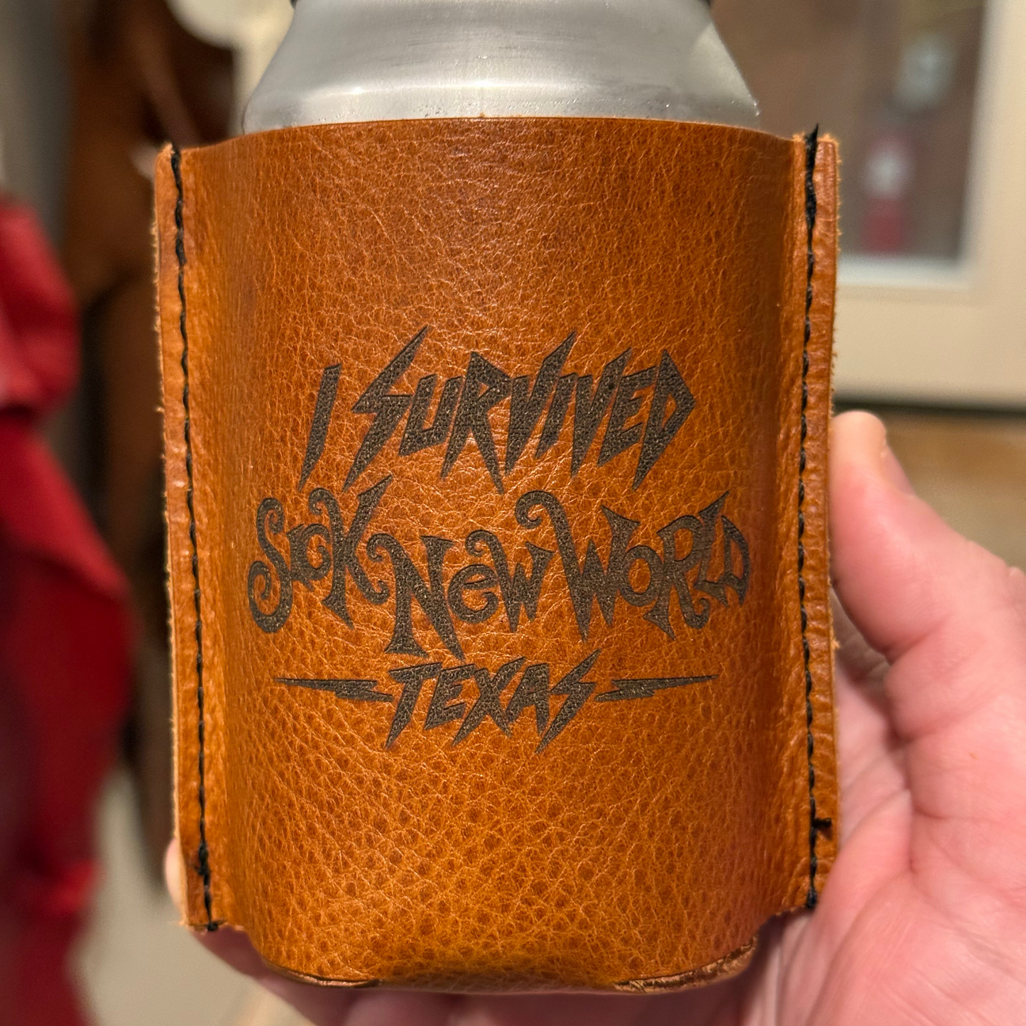 I Survived Sick New World Leather Koozie
