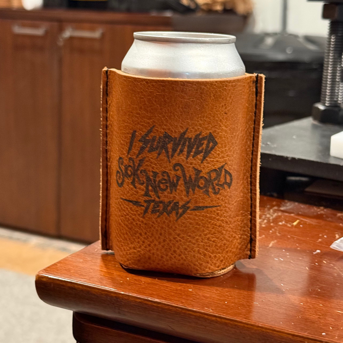 I Survived Sick New World Leather Koozie