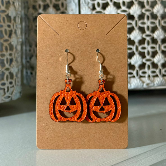 Leather Jack-O’-Lantern Earrings – Handmade Halloween Earrings